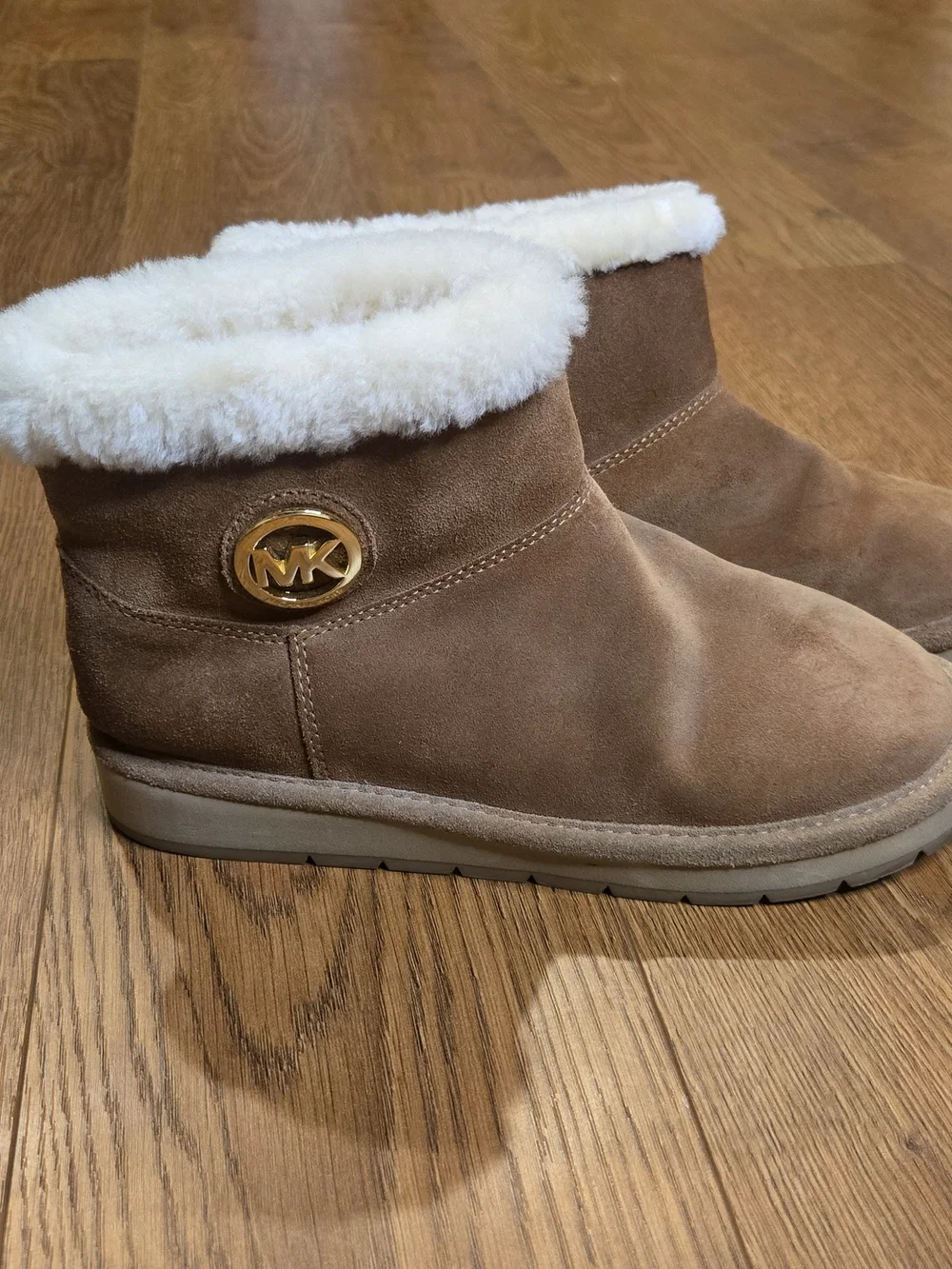 MICHAEL KORS Brown Suede Shearling Cuff Short Boots 7M